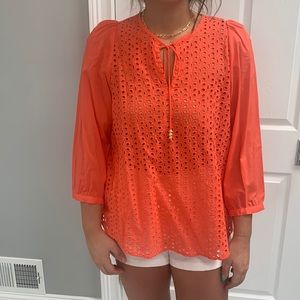 NWT Peter Som for Design Nation Eyelet Lace Cotton Orange 3/4 Sleeve Top: Size M